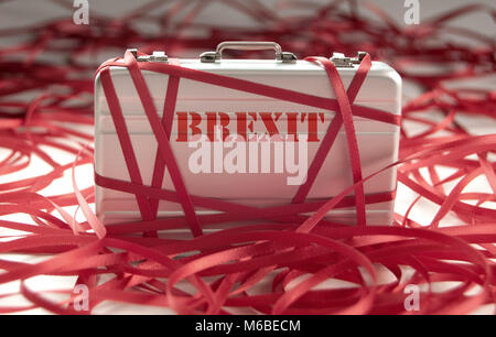 Red tape around a briefcase labeled brexit Stock Photo