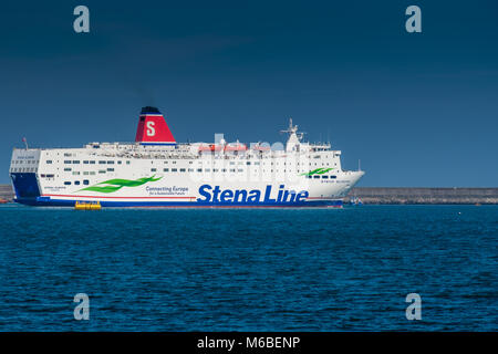 Stena Europe ferry departing from Fishguard Harbour at Goodwick, Fishguard, Pembrokeshire, Wales Stock Photo