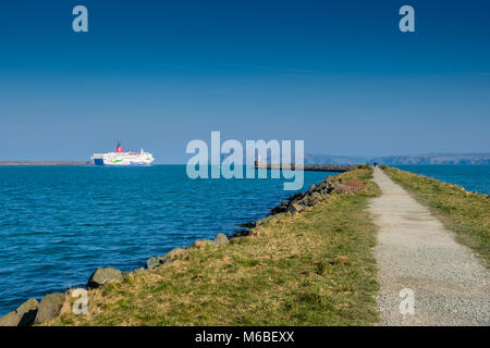 Stena Europe ferry departing from Fishguard Harbour at Goodwick, Fishguard, Pembrokeshire, Wales Stock Photo