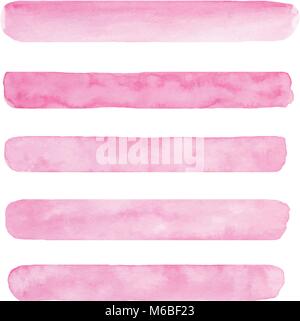 Set of hand painted pink vector watercolor brush stroke textures for your design. Isolated on the white background. Stock Vector