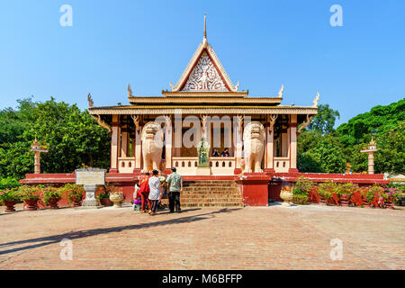 Wat Phnom is a Buddhist temple located in Phnom Penh, Cambodia. It is the tallest religious structure in the city Stock Photo