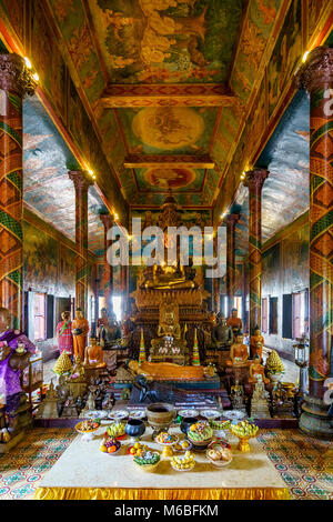 Inside the Wat Phnom temple in Phnom Penh, Cambodia. Beautiful view of center in Phnom Penh. It is the tallest religious structure in the city Stock Photo
