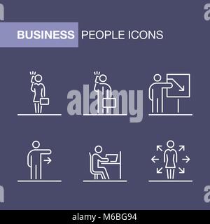 Business people icons set simple line flat illustration. Stock Vector