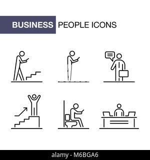 Business people icons set simple line flat illustration. Stock Vector