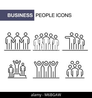 Business people icons set simple line flat illustration. Stock Vector