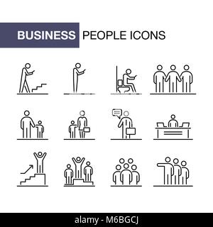 Business people icons set simple line flat illustration. Stock Vector