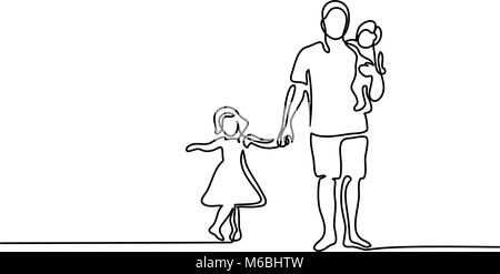 Father with son daughter silhouette Stock Vector