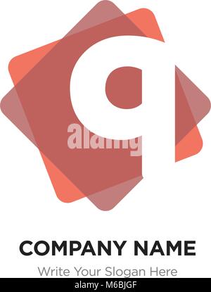 Abstract letter q logo design template. white vector icon on black & red background. Stock Vector