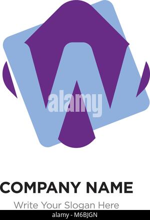 Abstract letter W logo design template. Matte vector icon on purple background. Stock Vector