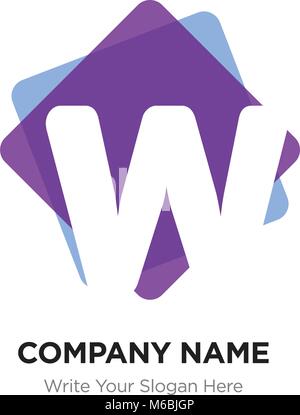 Abstract letter W logo design template. White vector icon on purple background. Stock Vector