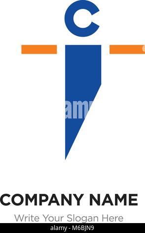 Abstract letter ci ic logo design template, Alphabet initial letters company name concept. Flat thin line segments connected to each other, blue and y Stock Vector