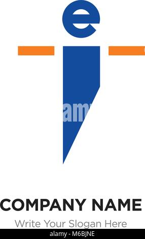 Abstract letter ei ie logo design template, Alphabet initial letters company name concept. Flat thin line segments connected to each other, blue and y Stock Vector