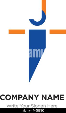 Abstract letter ji ij logo design template, Alphabet initial letters company name concept. Flat thin line segments connected to each other, blue and y Stock Vector