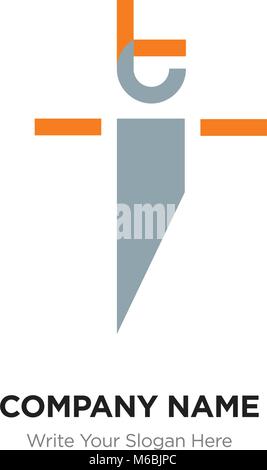 Abstract letter ti it logo design template, Alphabet initial letters company name concept. Flat thin line segments connected to each other, blue and y Stock Vector