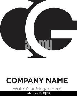 Abstract letter CG GC logo design template, Black Alphabet initial letters company name concept. Flat thin line segments connected to each other Stock Vector