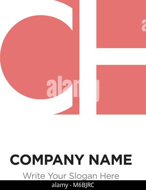 Abstract letter CH HC logo design template, Red Alphabet initial letters company name concept. Flat thin line segments connected to each other Stock Vector