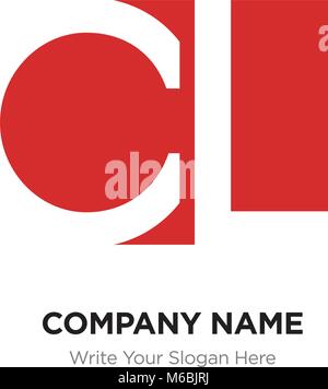 Abstract letter CU UC logo design template, Red Alphabet initial letters company name concept. Flat thin line segments connected to each other Stock Vector