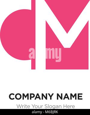 Abstract letter CM MC logo design template, Pink Alphabet initial letters company name concept. Flat thin line segments connected to each other Stock Vector