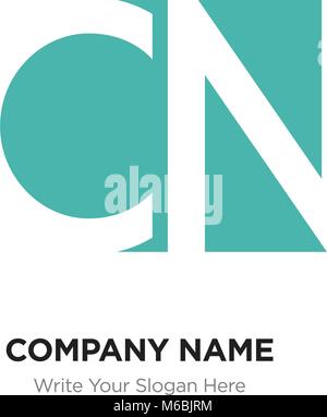 Abstract letter CN NC logo design template, Green Alphabet initial letters company name concept. Flat thin line segments connected to each other Stock Vector