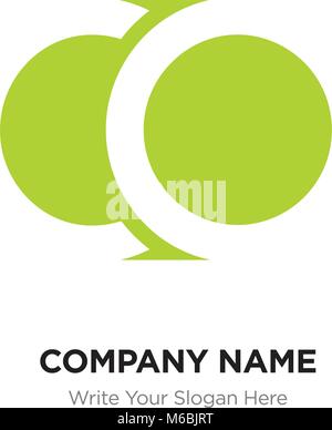 Abstract letter CO OC logo design template, Green Alphabet initial letters company name concept. Flat thin line segments connected to each other Stock Vector