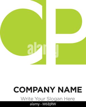 Abstract letter CP PC logo design template, Green Alphabet initial letters company name concept. Flat thin line segments connected to each other Stock Vector
