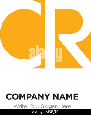 Abstract letter CR RC logo design template, Yellow Alphabet initial letters company name concept. Flat thin line segments connected to each other Stock Vector