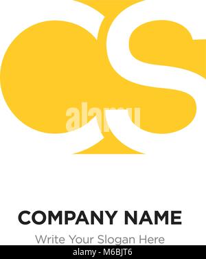 Abstract letter CS SC logo design template, Yellow Alphabet initial letters company name concept. Flat thin line segments connected to each other Stock Vector