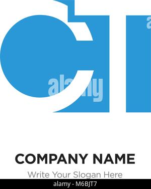 Abstract letter CT TC logo design template, Blue Alphabet initial letters company name concept. Flat thin line segments connected to each other Stock Vector