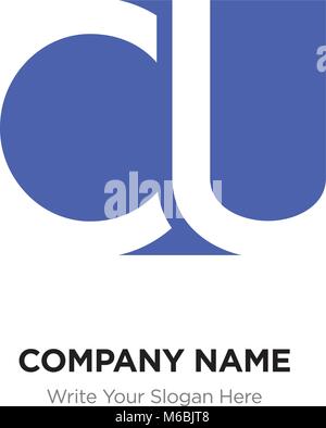 Abstract letter CU UC logo design template, purple Alphabet initial letters company name concept. Flat thin line segments connected to each other Stock Vector
