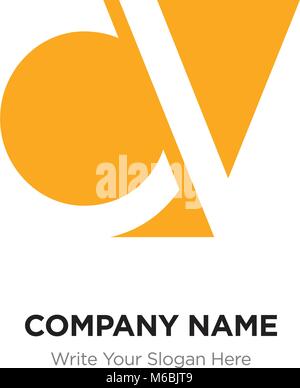 Abstract letter CV VC logo design template, yellow Alphabet initial letters company name concept. Flat thin line segments connected to each other Stock Vector