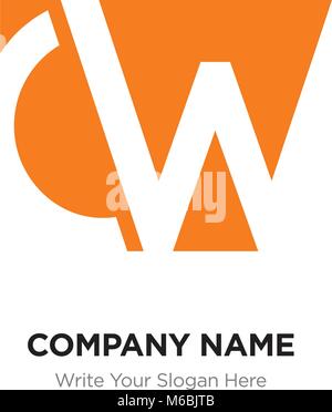 Abstract letter CW,WC logo design template, orange Alphabet initial letters company name concept. Flat thin line segments connected to each other Stock Vector
