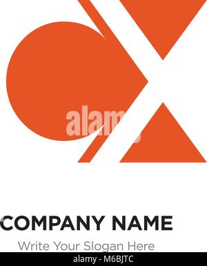 Abstract letter CX,XC logo design template, orange Alphabet initial letters company name concept. Flat thin line segments connected to each other Stock Vector