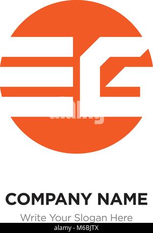 Abstract letter EG GE logo design template, Orange Alphabet initial letters company name concept. Flat thin line segments connected to each other Stock Vector