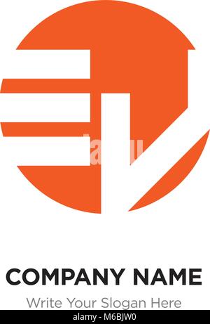 Abstract letter Ev vE logo design template, Orange Alphabet initial letters company name concept. Flat thin line segments connected to each other Stock Vector