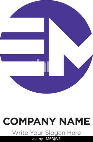 Abstract letter EM ME logo design template, Purple Alphabet initial letters company name concept. Flat thin line segments connected to each other Stock Vector