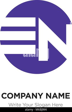 Abstract letter EN NE logo design template, Purple Alphabet initial letters company name concept. Flat thin line segments connected to each other Stock Vector