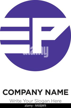 Abstract letter EP PE logo design template, Purple Alphabet initial letters company name concept. Flat thin line segments connected to each other Stock Vector