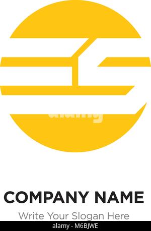 Abstract letter ES SE logo design template, yellow Alphabet initial letters company name concept. Flat thin line segments connected to each other Stock Vector