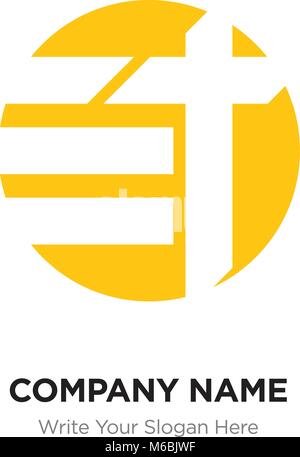 Abstract letter Et tE logo design template, yellow Alphabet initial letters company name concept. Flat thin line segments connected to each other Stock Vector