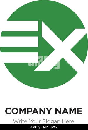 Abstract letter EX XE logo design template, green Alphabet initial letters company name concept. Flat thin line segments connected to each other Stock Vector