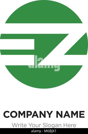 Abstract letter EZ ZE logo design template, green Alphabet initial letters company name concept. Flat thin line segments connected to each other Stock Vector