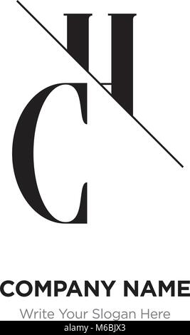 Abstract letter CH,HC logo design template, black&white Alphabet initial letters company name concept. Flat thin line segments connected to each other Stock Vector