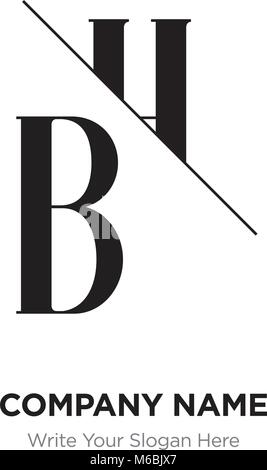 Abstract letter BH,HB logo design template, black&white Alphabet initial letters company name concept. Flat thin line segments connected to each other Stock Vector