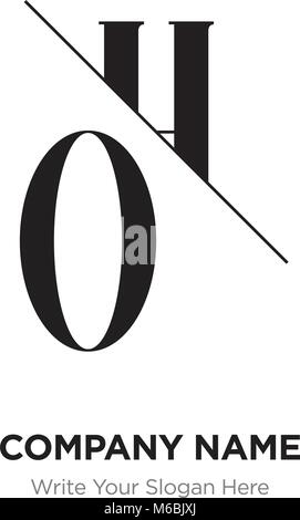 Abstract letter OH,HO logo design template, black&white Alphabet initial letters company name concept. Flat thin line segments connected to each other Stock Vector