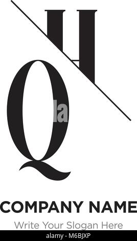 Abstract letter QH,HQ logo design template, black&white Alphabet initial letters company name concept. Flat thin line segments connected to each other Stock Vector
