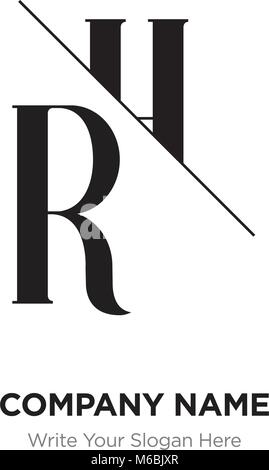 Abstract letter RH,HR logo design template, black&white Alphabet initial letters company name concept. Flat thin line segments connected to each other Stock Vector