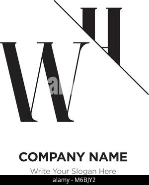 Abstract letter WH,HW logo design template, black&white Alphabet initial letters company name concept. Flat thin line segments connected to each other Stock Vector