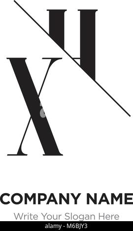 Abstract letter XH,HX logo design template, black&white Alphabet initial letters company name concept. Flat thin line segments connected to each other Stock Vector
