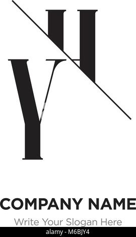 Abstract letter YH,HY logo design template, black&white Alphabet initial letters company name concept. Flat thin line segments connected to each other Stock Vector