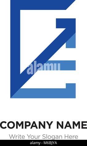 Abstract letter GE,EG logo design template, blUE Alphabet initial letters company name concept. Flat thin line segments connected to each other Stock Vector